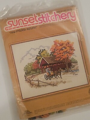 #ad Vintage 1978 Sunset Stitchery New England Autumn Embroidery Kit #2482 NEW $25.00