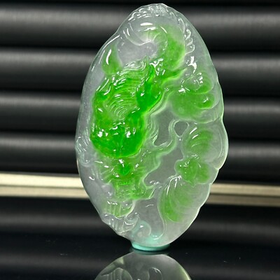 #ad Certified Natural High Ice Jade Jadeite Green Big dragon Pendantamp;Necklace $99.96