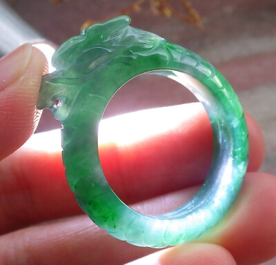 #ad Certified Icy Green Natural 100% A Jadeite Jade Dragon Ring NO. 11 戒指 # 102103 $144.00