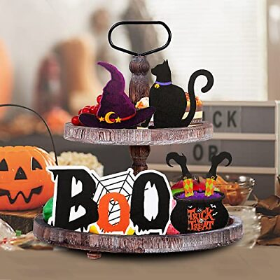 #ad 4 Pieces Tiered Tray Decor Witch Hat Black Cat Hanging Witch Leg Halloween $14.36