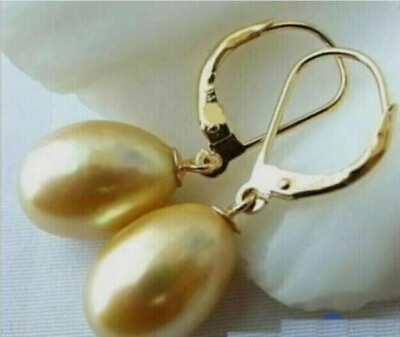 #ad beautiful 10 12mm AAA south sea Golden pearl earrings 14K YELLOW GOLD $24.99