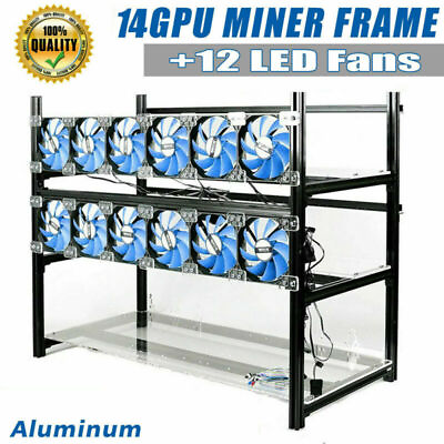 #ad 14GPU with 12 Fan Open Air Miner Mining Rig Frame Computer Case Stackable Rack $389.00