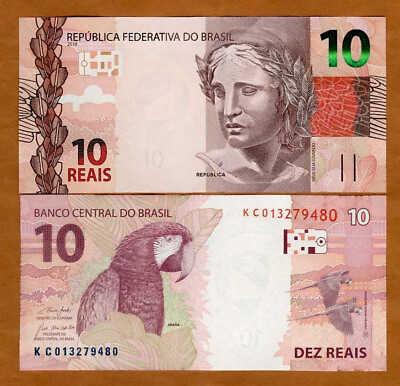 #ad Brazil 10 Reais 2010 2023 P 254e UNC Republic Parrot $5.98