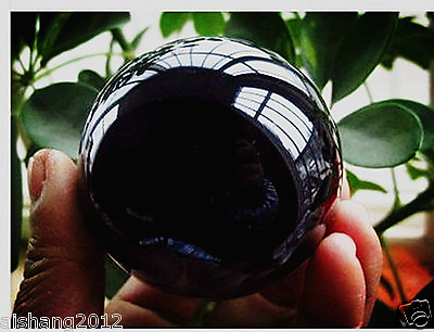 #ad 50MM Stand Natural Black Obsidian Sphere Large Crystal Ball Healing Stone $10.99