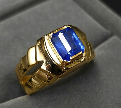 #ad Mens Sapphire 14k Gold Ring Natural Ceylon Blue Sapphire Handmade Gold Ring man $1350.00