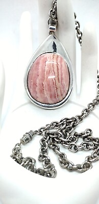 #ad Sterling Silver 925 Large Rhodochrosite Pendant Necklace 76.5 grams $45.99