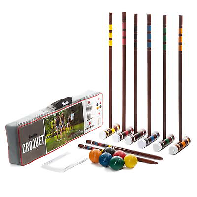 #ad Croquet Set 6 Player Mallets Balls Wickets Set Family $35.03