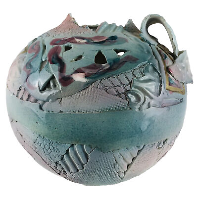 #ad Modern Art Vase Sculpture Ceramic Pottery Teal Pink Artist Signed Markiewkz $76.49