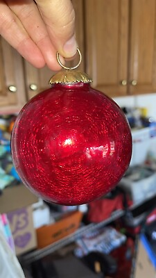 #ad Vintage Red Mercury Crackle Glass Christmas Ornament Kugel Style Ornaments Heavy $49.00