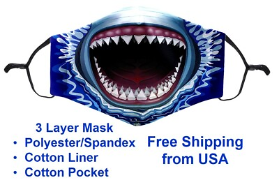 #ad Shark Open Mouth Teeth Face Mask Halloween Costume Filter Reusable Fashion $11.95