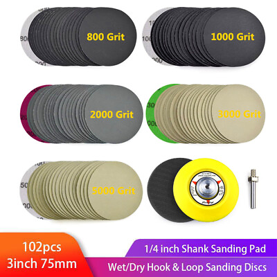 #ad #ad 102x 3 in 800 5000 Grit Sanding Discs for Drill Wet Dry Hook Loop Sandpaper Pads $14.99