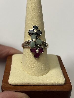 #ad 925 Ruby Emerald Sapphire Flower Ring Size 7.5 $31.25