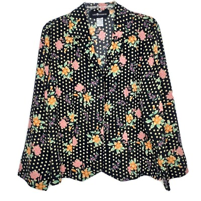 #ad Sag Harbor Womens Blouse Size 16 Hidden Button Front Long Sleeve Black Floral $12.97