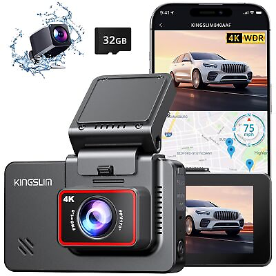 #ad Kingslim Dash Cam Front and Rear 4K D4 Dual Dash Camera for Cars WiFi GPS ... $142.77
