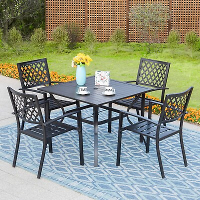 #ad 5 Pcs Metal Patio Outdoor Dining Set with 4 Stackable Chairs and Square Table  $500.00