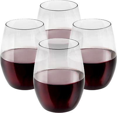 #ad Arrow 16 oz Stemless Plastic Wine Glasses Set of 4 Crystal Clear Made in $21.00