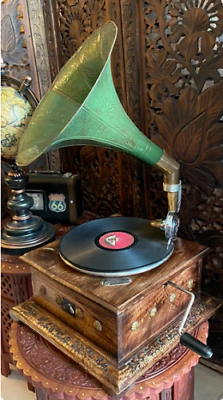 #ad Wood Solid HMV Gramophone Fhonograpf win up record pl Fully Functional working $439.12