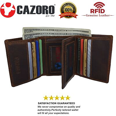 #ad Cazoro Mens RFID Blocking Hunter Leather Credit Card ID Trifold Wallet $19.99