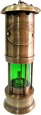 #ad 8quot; Antique Vintage Style Brass Miner Green Lamp Ship oil Lantern Home Decor C $78.99