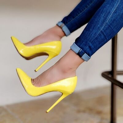 #ad Women#x27;s Yellow Pointed Toe Stiletto Pumps High Heels $27.99