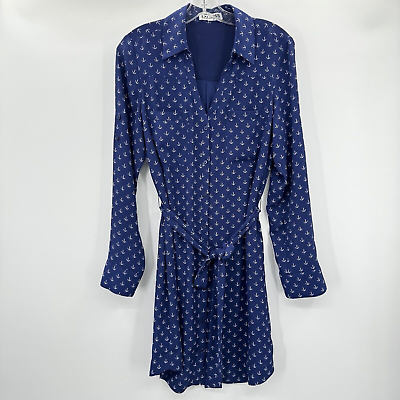 #ad Express The Portofino Shirt Dress Size M Blue White Anchor Print Nautical Pocket $26.99