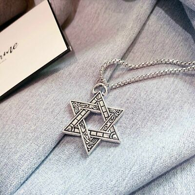 #ad Mens Stainless Steel 6 Point Star Hexagram Star of David Pendant Necklace Gift $7.99