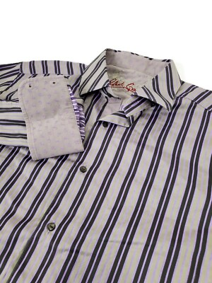 #ad Robert Graham Mens Shirt Dress Size Large Purple Grey Flip Turn Cuff $19.00