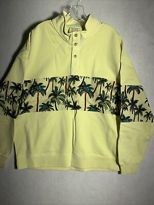 #ad Scotch and Soda Yellow Sweater Pullover Poplin Floral Palm Trees $35.99