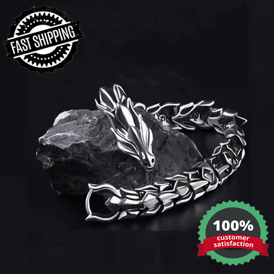 #ad Dragon Bracelet Silver Vintage Viking Wristband Jewelry for Men Bracelet Gift $8.99