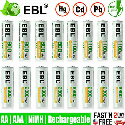 EBL Lot 2800mAh 2300mAh 1100mAh 800mAh AA AAA Rechargeable Batteries NI MH Box $15.99