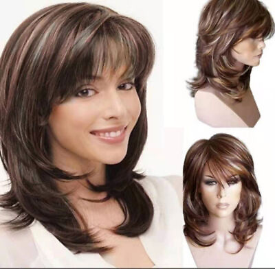 #ad 100% Human Hair New Women#x27;s Long Dark Brown Straight Full Wigs $12.99