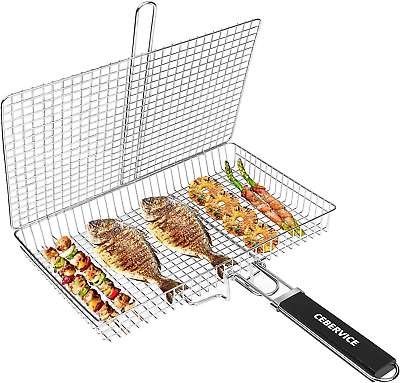 #ad Grill Basket Extra Large SUS304 Food Safe Stainless Steel Portable Folding BBQ $34.99