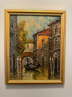 #ad Vtg Original Oil Painting on Board Italy Venice Canal Signed by Rippa Framed $85.00