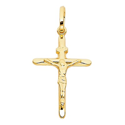 #ad Genuine Real 14K Yellow Gold Cross Jesus Crucifix Religious Charm Pendant $80.71