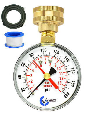 #ad CARBO Instruments 2 1 2quot; Water Pressure Test Gauge 200 psi 3 4quot; Female Hose $10.95
