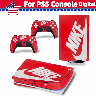 #ad Skin Decal Sticker Cover for PS5 Console Digital Edition Controller Red Logo $9.86