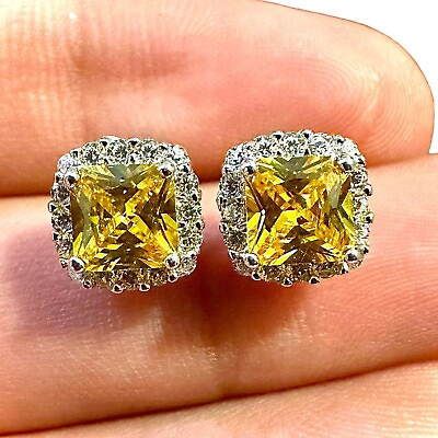 #ad Yellow Citrine Earrings Sterling Silver 925 Stud Earrings for Women lab created $15.28