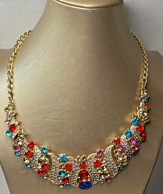 #ad BETSEY JOHNSON Gorgeous Colorful Crystal Necklace NEW $24.99