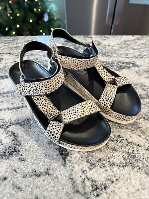 #ad BAND OF GYPSIES Newport Leather Women Black amp; White Cow Hair Sandal Size 7 $15.18
