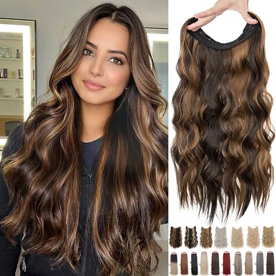 #ad Hidden Wire Hair Extensions Invisible Head Band One Piece Natural Thick as Human $7.98