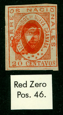 #ad COLOMBIA 1861 ARMS of New GRANADA 20c red Sc# 17 used quot;ZEROquot; red cancel VF $350.00