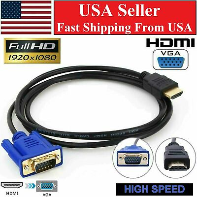 #ad HDMI Male to VGA Male Video Converter Adapter Cable for PC DVD 1080p HDTV 6FT $4.57