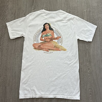 #ad Malibu Shirts Hula Girl Ukulele Hawaii Leonardo Nunes T Shirt Mens Small Ivory $14.95