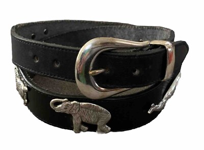 #ad Brighton Honest Black Leather Safari Animal Belt Size 32 Concho $27.00