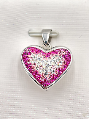 #ad STERLING SILVER 925 PINK AND WHITE GEMSTONE HEART PENDANT 5.1g $11.96
