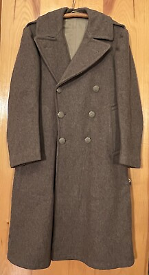 #ad Vintage WW2 US Army Military Melton Wool Overcoat Trench Coat Size 36 S $175.00