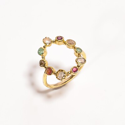 #ad Multi Semi Precious Stone Ethnic Style 925 Sterling Silver Gold Plated Ring $118.19