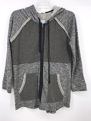 #ad Mystree Long Sleeve Size Small S Sweater Black Gray Marled Front Zip Hooded EUC $10.04