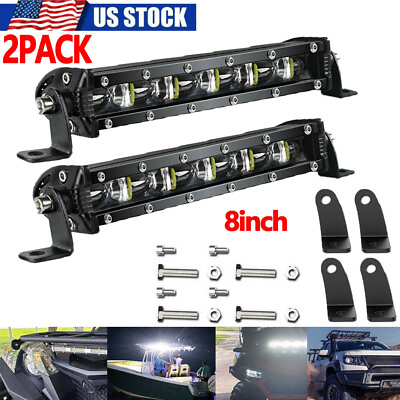 #ad 2pcs 8inch LED Work Light Bar Single Row Spot Flood Offroad Driving ATV 4WD SUV $18.99