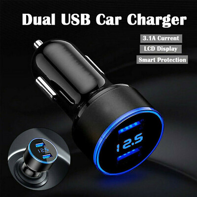 #ad Dual Ports 3.1A USB Car Cigarette Charger Lighter Digital LED Voltmeter 12V 24V $8.90
